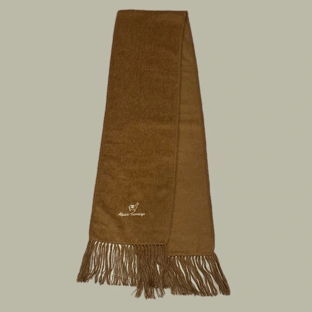Alpaca Cusqueno Peruvian Alpaca Wool Scarf Camel Brown Fringe Made in Peru